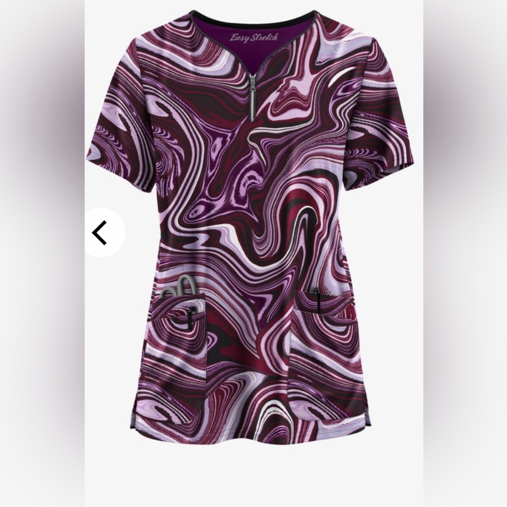Easy STRETCH by Butter-Soft™ Marble Art Onyx Women's Curved Neck Scrub Top
